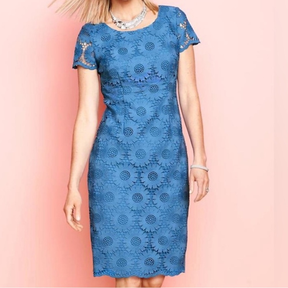Talbots Blue Crochet Floral Dress